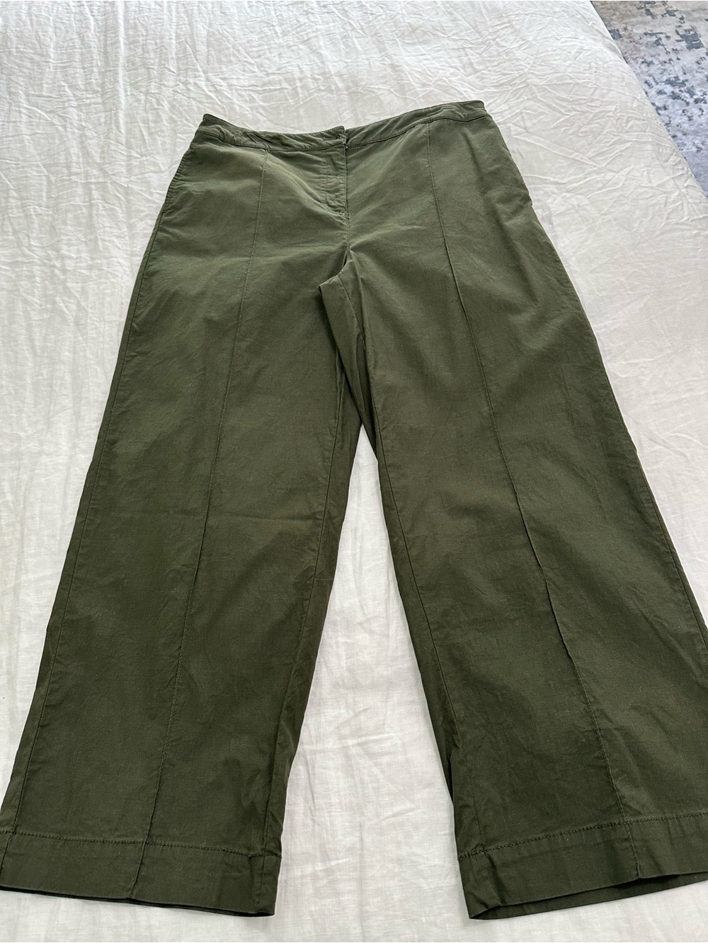 Nicole Miller NY Olive Green Wide Leg Linen Blend Utility Trouser Pants